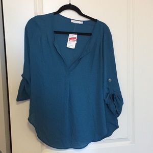 NWT teal split neck blouse